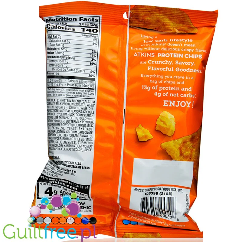 Atkins  Protein Chips Nacho Cheese - serowe chipsy proteinowe z cheddarem 13g białka - Image 2