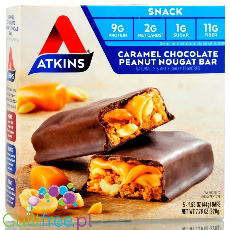 Atkins Snack Caramel Chocolate Peanut Nougat -baton Karmel, Czekolada, Nugat, Masło Orzechowe, 9g białka - Image 3