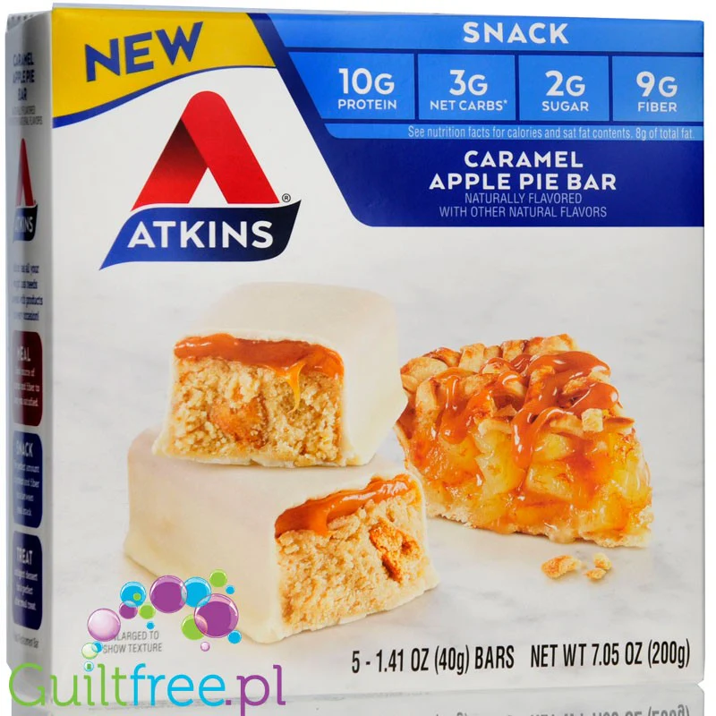 Atkins Snack Caramel Apple Pie PUDEŁKO x 5 batonów - baton proteinowy 150kcal & 10g białka bez maltitolu