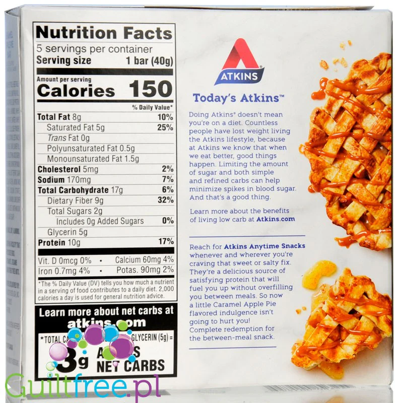 Atkins Snack Caramel Apple Pie PUDEŁKO x 5 batonów - baton proteinowy 150kcal & 10g białka bez maltitolu - Image 5