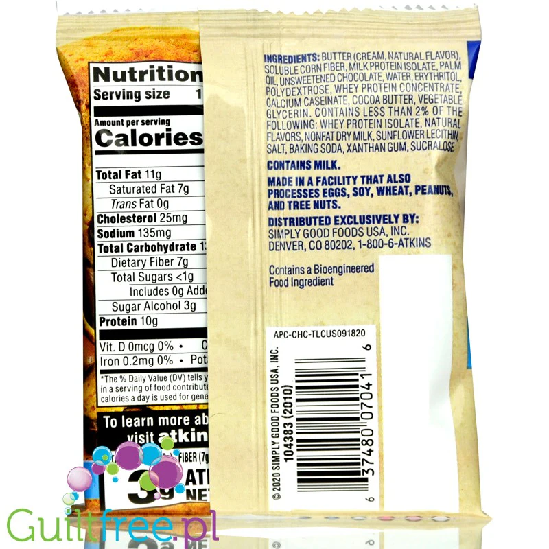 Atkins Snack Protein Cookie, Chocolate Chip - proteinowe keto ciastko z czekoladą, bez maltitolu - Image 2