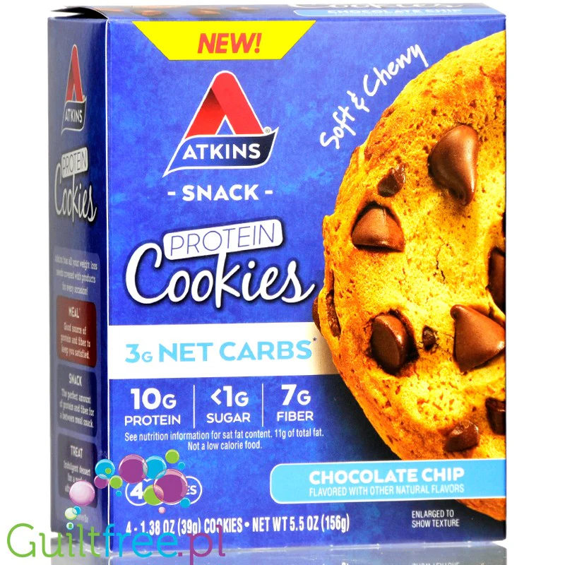 Atkins Snack Protein Cookie, Chocolate Chip - keto ciastka proteinowe z czekoladą, pudełko x 4szt
