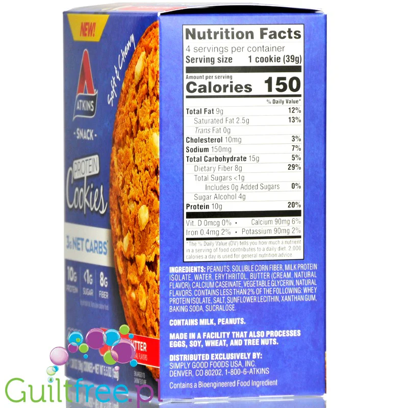 Atkins Snack Protein Cookie, Peanut Butter - keto ciastka z masłem orzechowym pudełko x 4szt - Image 2