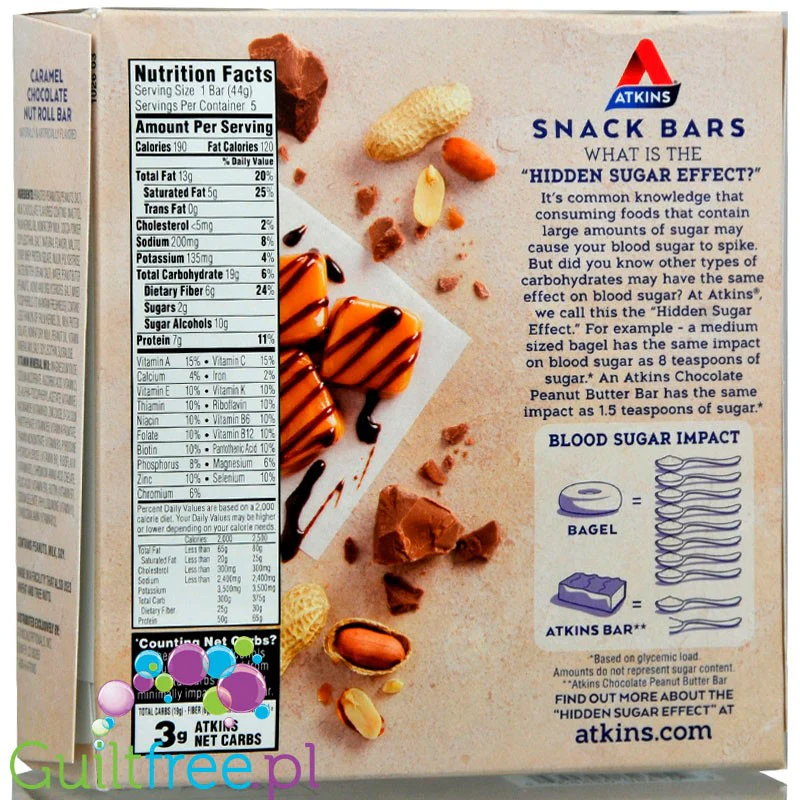 Atkins Snack Caramel Chocolate Nut Roll - PUDEŁKO x 5 batonów - Image 3