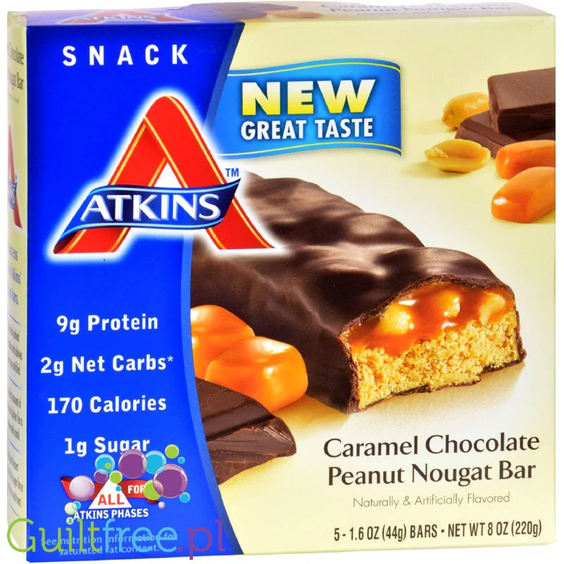 Atkins Snack Caramel Chocolate Peanut Nougat PUDEŁKO x 5 batonów - Image 2