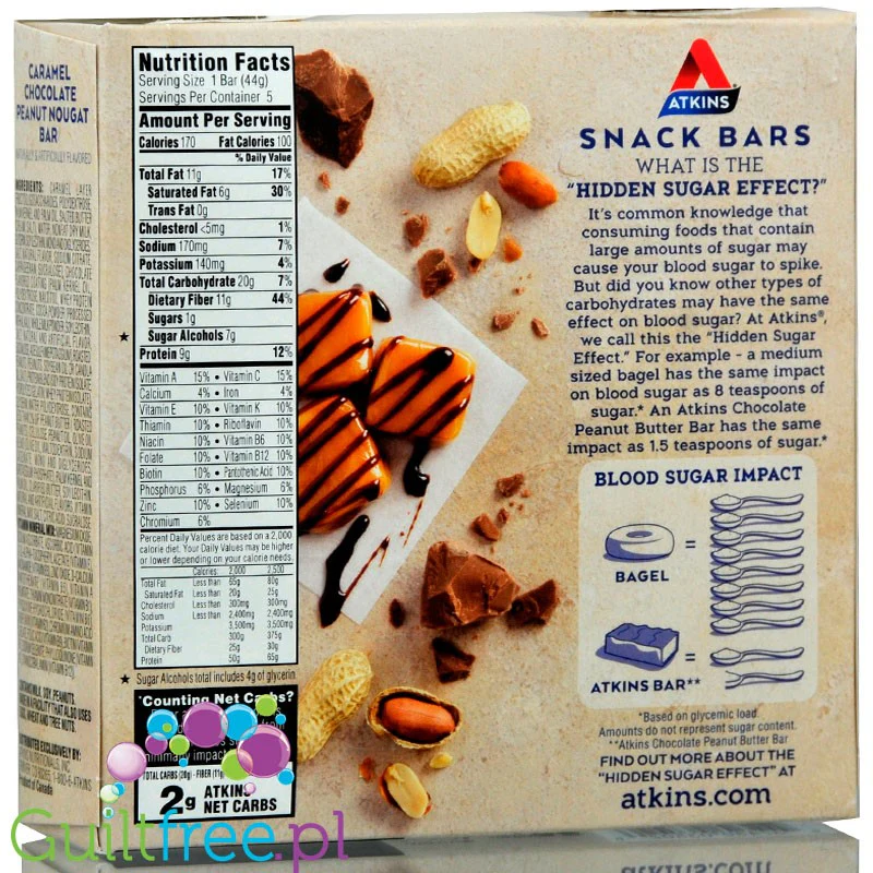 Atkins Snack Caramel Chocolate Peanut Nougat PUDEŁKO x 5 batonów - Image 3