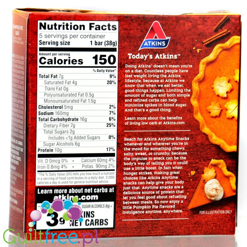 Atkins Snack Pumpkin Pie Bar PUDEŁKO x 5 BATONÓW - niskocukrowy baton proteinowy edycja limitowana - Image 2