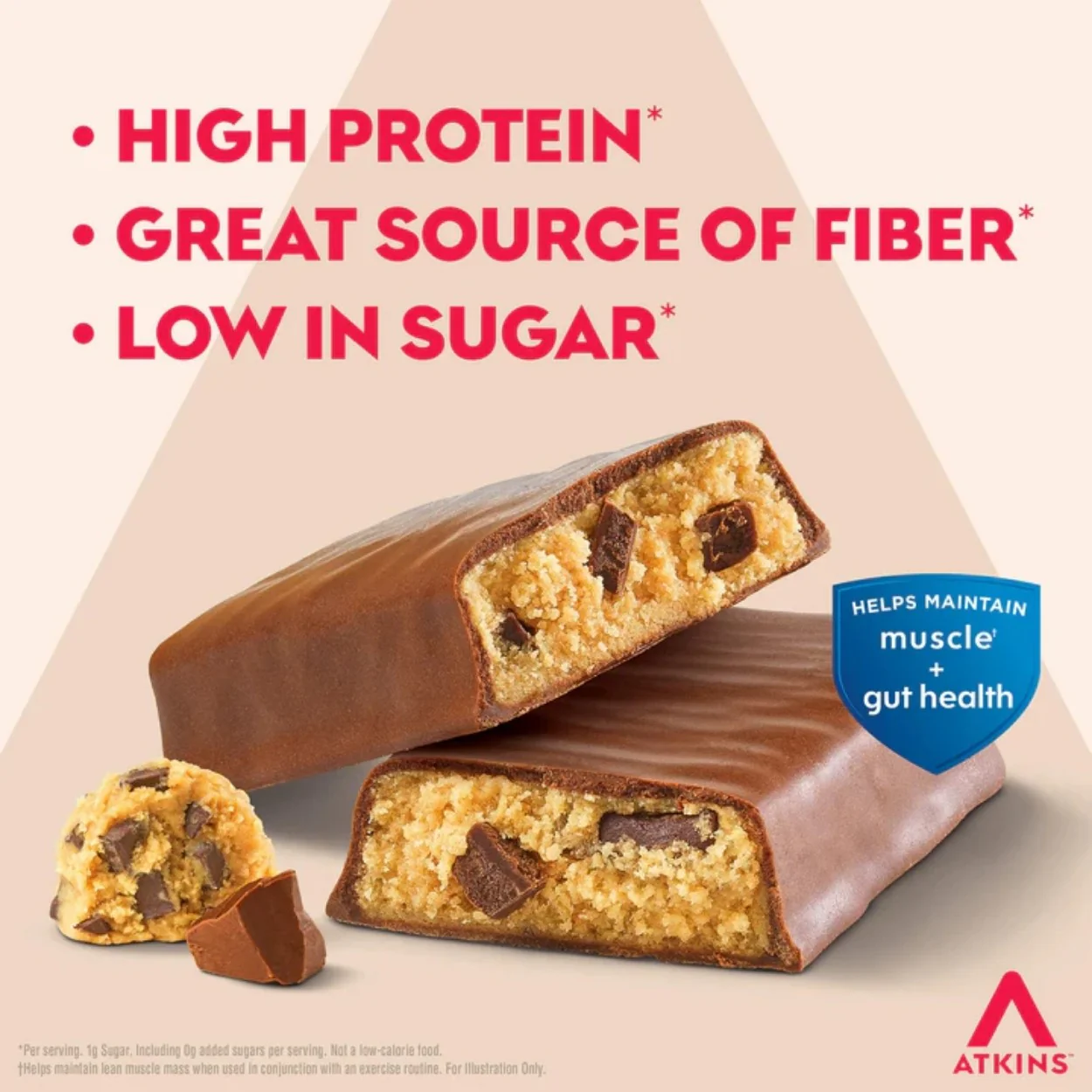 Atkins Strong Chocolate Chip Cookie Dough - baton proteinowy20g białka, bez maltitolu - Image 4
