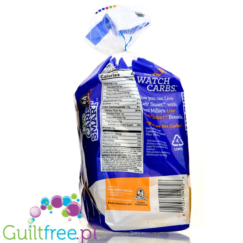Aunt Millie's Live Carb Smart White Bread - błonnikowy keto chleb 45kcal w kromce - Image 2