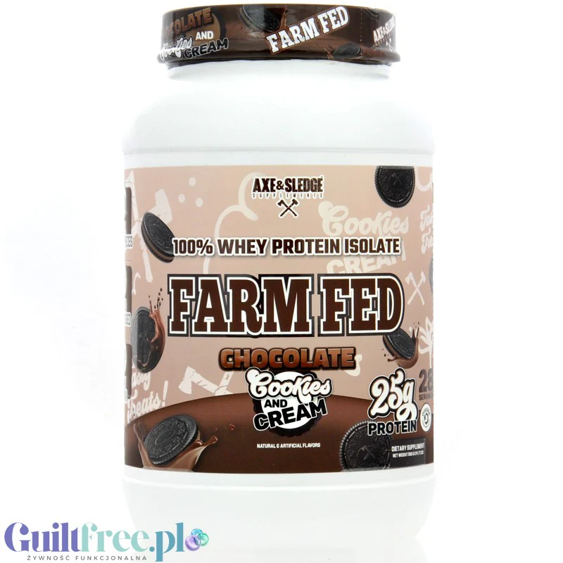 Axe & Sledge Farm Fed, Chocolate Cookies & Cream - wyśrubowana odżywka białkowa 100% WPI, 25g białka