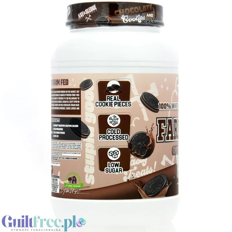 Axe & Sledge Farm Fed, Chocolate Cookies & Cream - wyśrubowana odżywka białkowa 100% WPI, 25g białka - Image 2