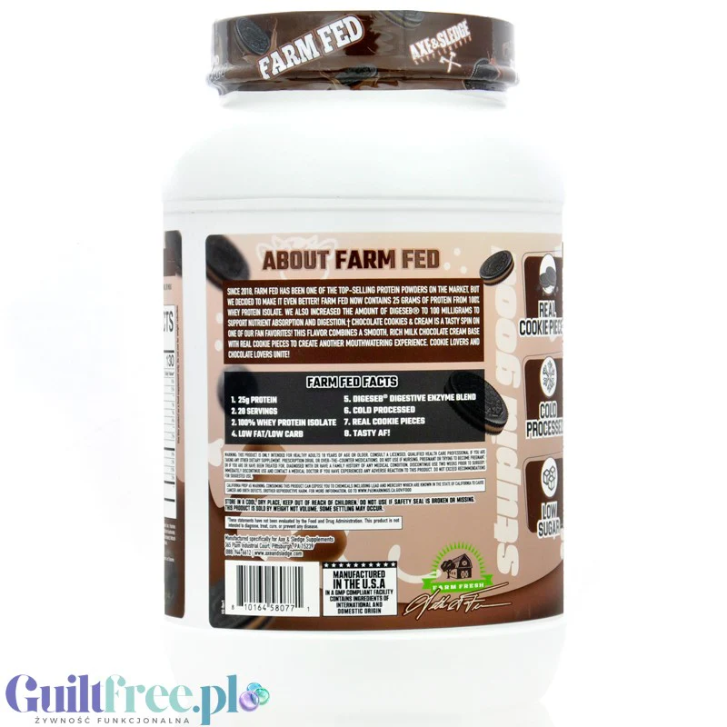 Axe & Sledge Farm Fed, Chocolate Cookies & Cream - wyśrubowana odżywka białkowa 100% WPI, 25g białka - Image 3