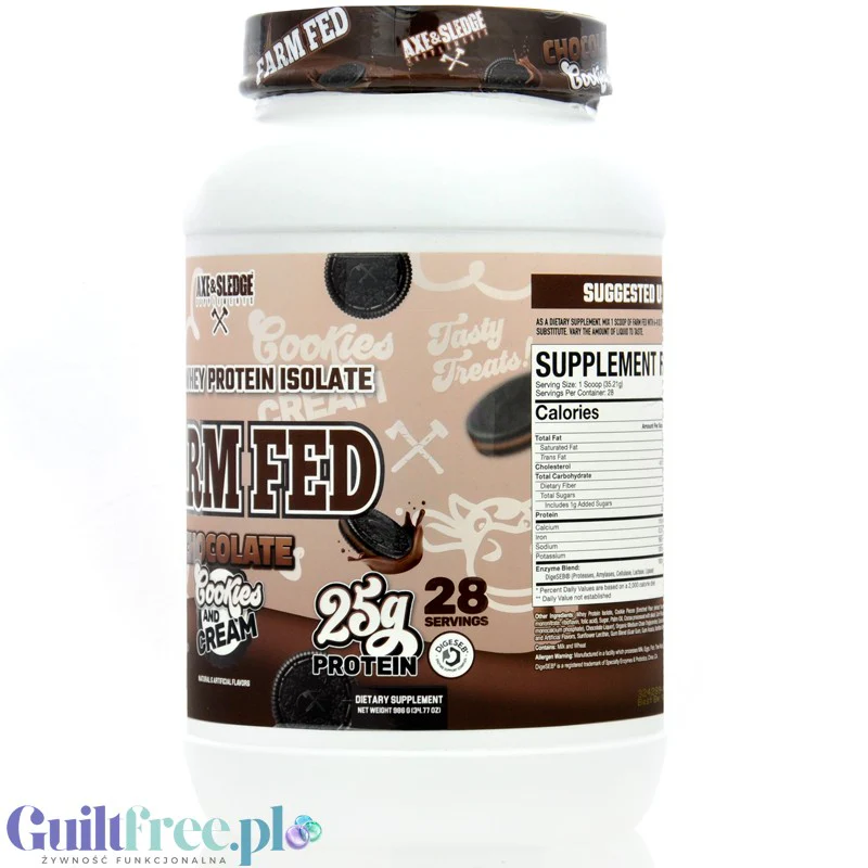 Axe & Sledge Farm Fed, Chocolate Cookies & Cream - wyśrubowana odżywka białkowa 100% WPI, 25g białka - Image 5