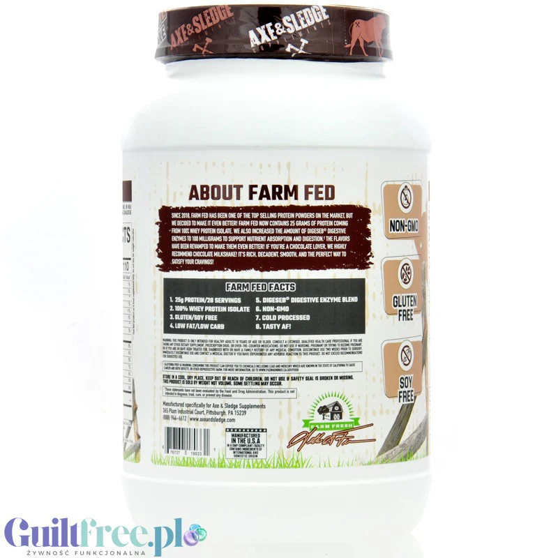 Axe & Sledge Farm Fed, Chocolate Milkshake - unikatowa odżywka białkowa dla wymagających 100% WPI, 25g białka - Image 3
