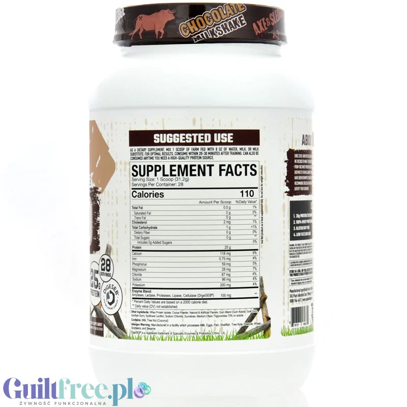 Axe & Sledge Farm Fed, Chocolate Milkshake - unikatowa odżywka białkowa dla wymagających 100% WPI, 25g białka - Image 4