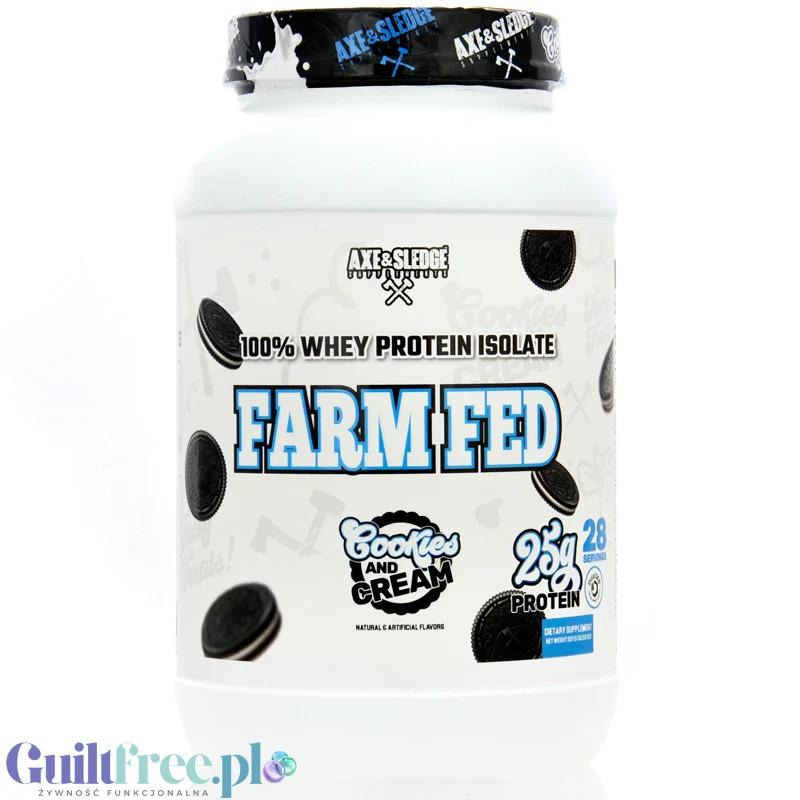 Axe & Sledge Farm Fed, Cookies & Cream - wyśrubowana odżywka białkowa 100% WPI, 25g białka
