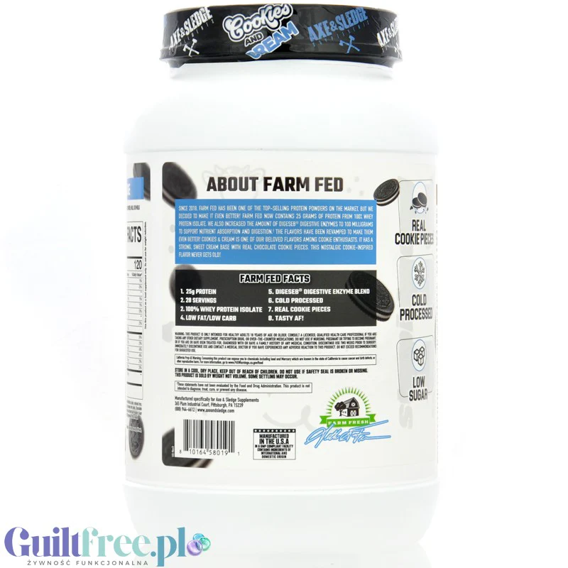Axe & Sledge Farm Fed, Cookies & Cream - wyśrubowana odżywka białkowa 100% WPI, 25g białka - Image 3