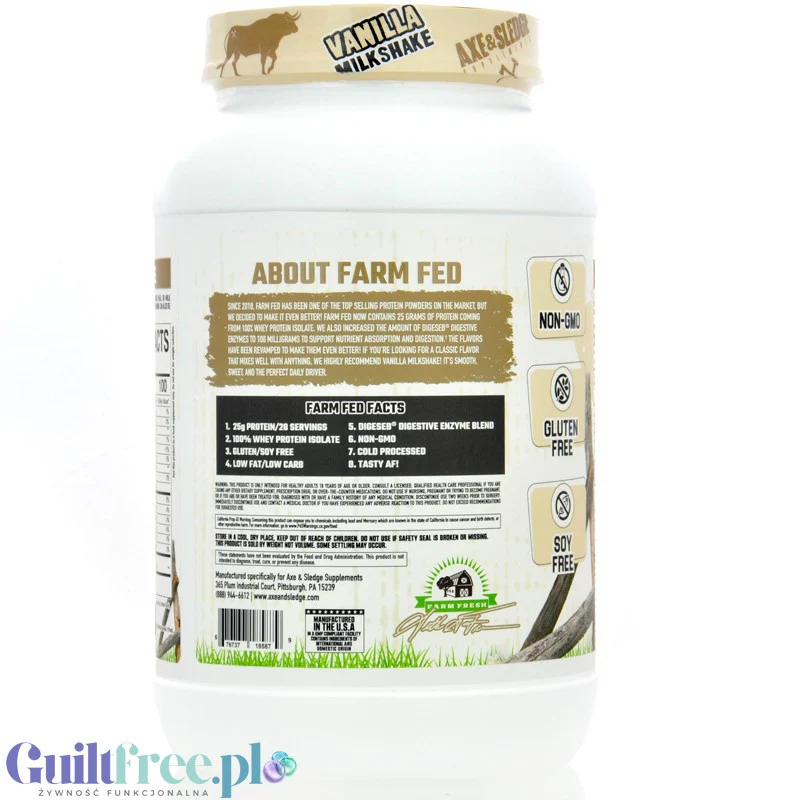 Axe & Sledge Farm Fed, Vanilla Milkshake - bezkompromisowa odżywka białkowa 100% WPI, 25g białka & 100kcal - Image 3