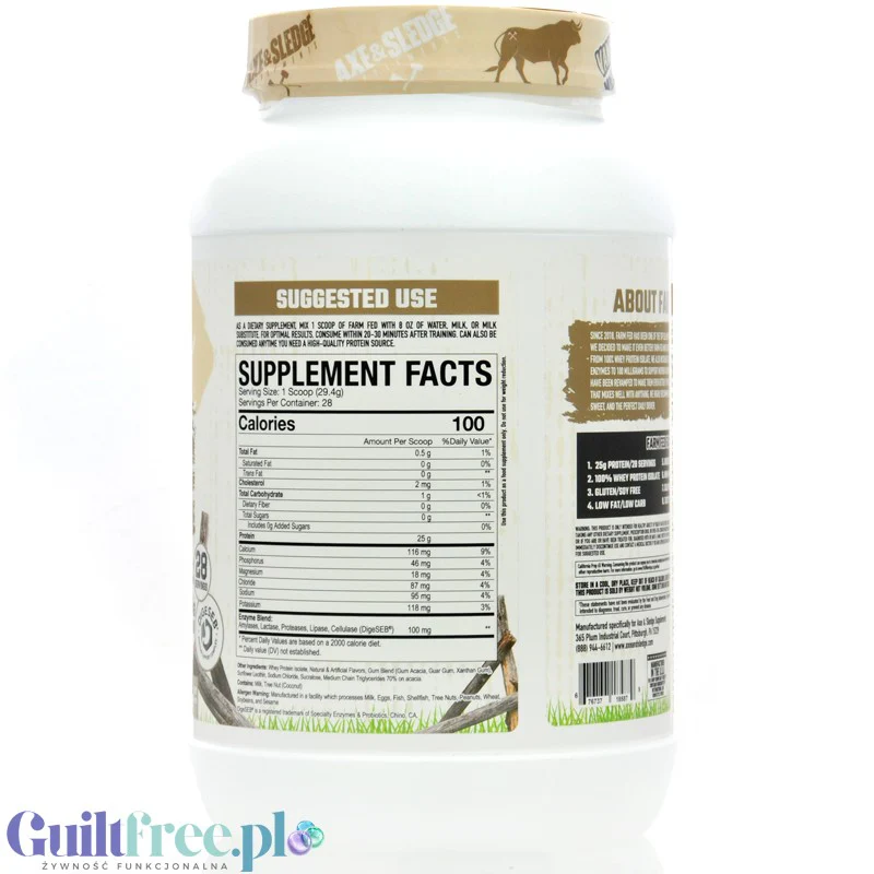 Axe & Sledge Farm Fed, Vanilla Milkshake - bezkompromisowa odżywka białkowa 100% WPI, 25g białka & 100kcal - Image 4