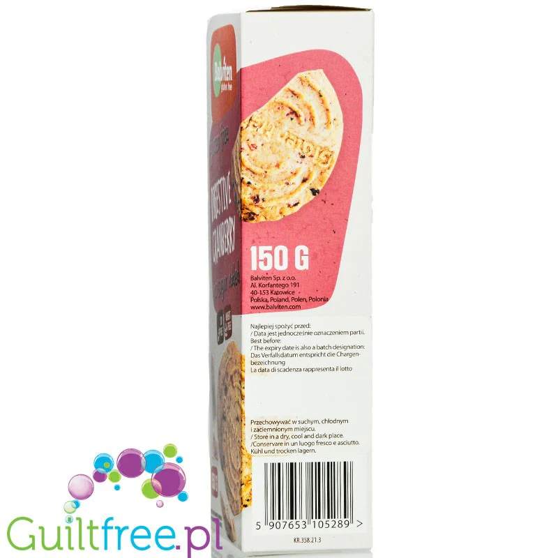 Balviten Digestive Cranberry, Żurawinki - bezglutenowe herbatniki owsiane z żurawinami bez dodatku cukru i bez soi - Image 2