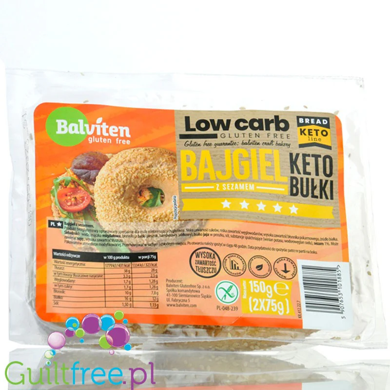 Balviten KETO bajgle z sezamem bez glutenu, 1,28g węglowodanów