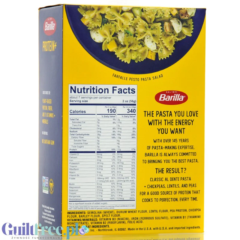 Barilla Protein+ Farfalle - makaron proteinowy z białkiem grochu, ciecierzycy i witaminami, Kokardki - Image 3