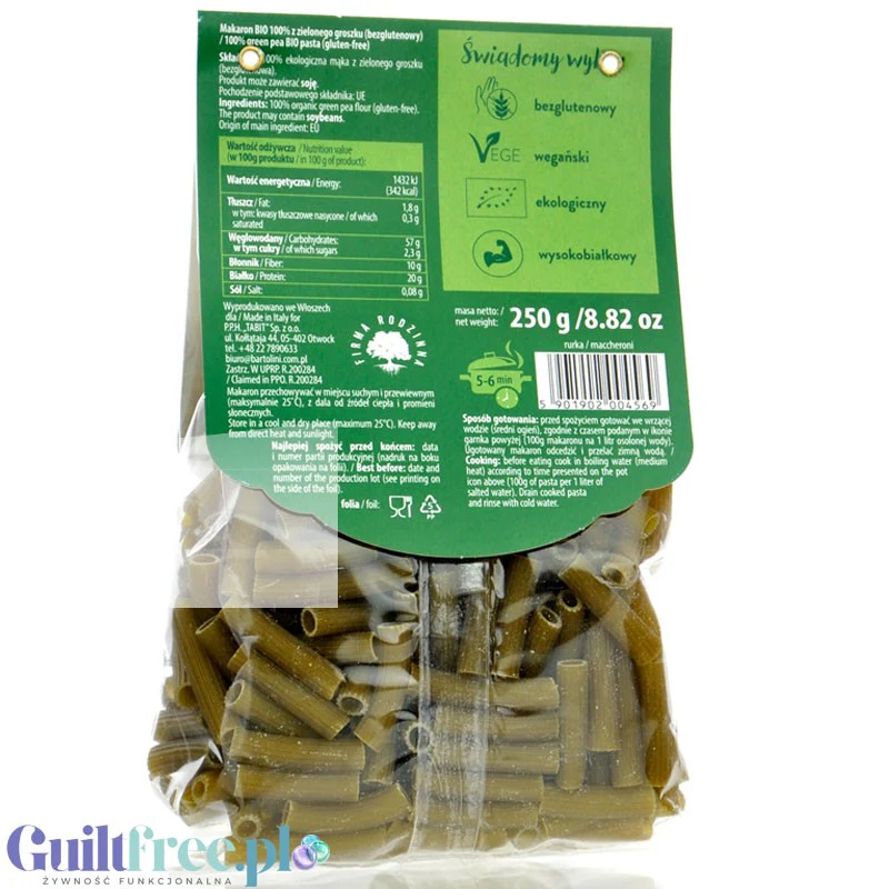 Bartolini BIO makaron 100% z groszku zielonego, rurki, sedani, bezglutenowy, wysokobiałkowy - Image 2