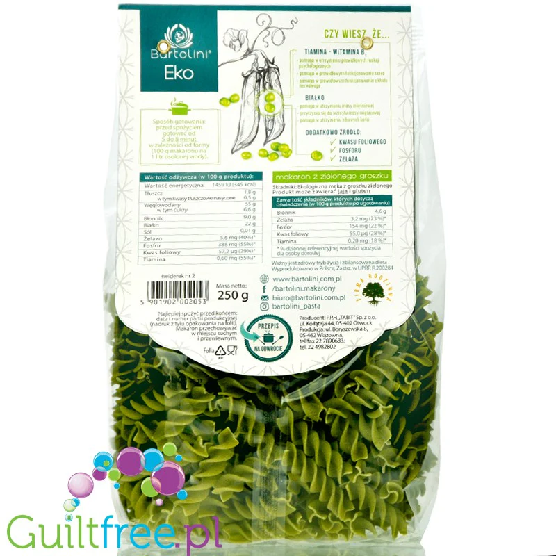 Bartolini BIO makaron z groszku zielonego, świderki, bezglutenowy, wysokobiałkowy - Image 3