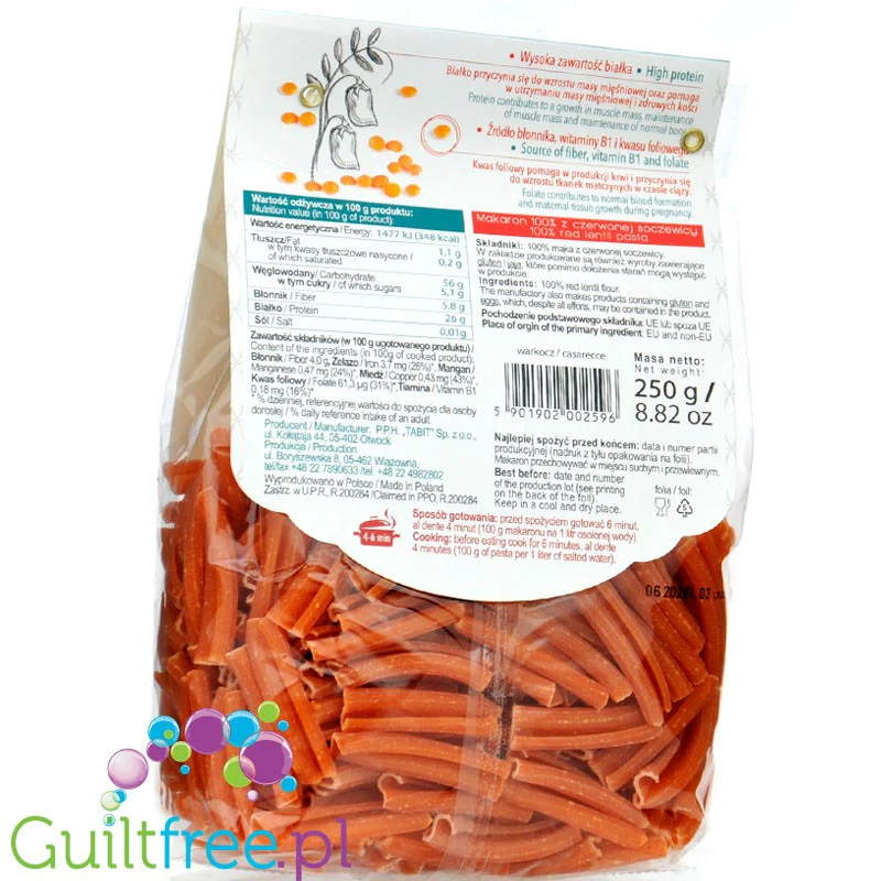 Bartolini Red Lentil Casarecce - makaron z czerwonej soczewicy 100%, zwinięte rurki, bezglutenowy, wysokobiałkowy - Image 2