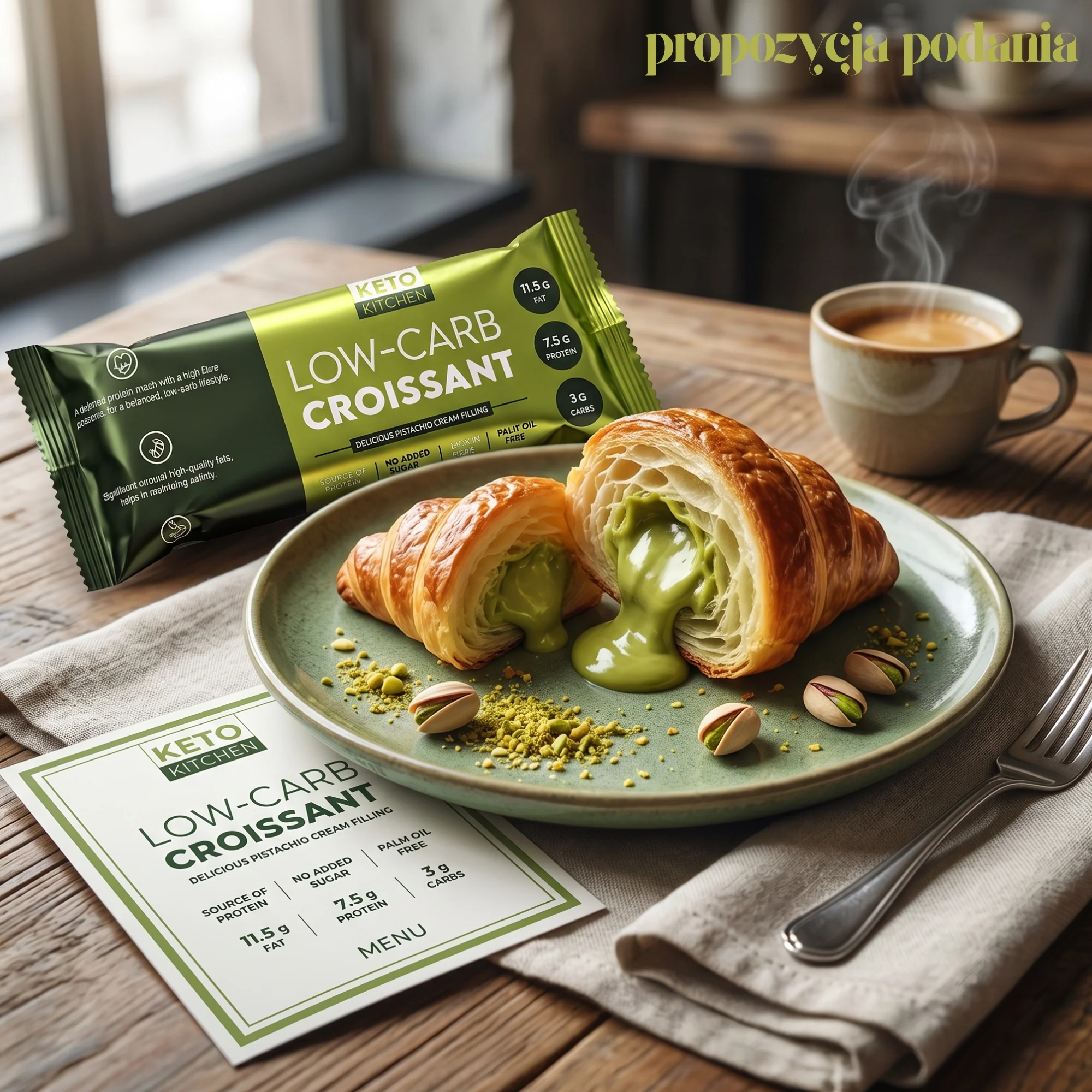 BeKeto Low-Carb Croissant Pistachio Cream Filling - keto rogalik z nadzieniem pistacjowym 3g węglowodanów, 7,5g białka - Image 2
