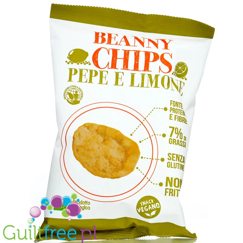 Beanny Chips Pepe e Limone - chrupki z soczewicy i ziemniaków o smaku cytryny z pieprzem bezglutenowe prażone powietrzem