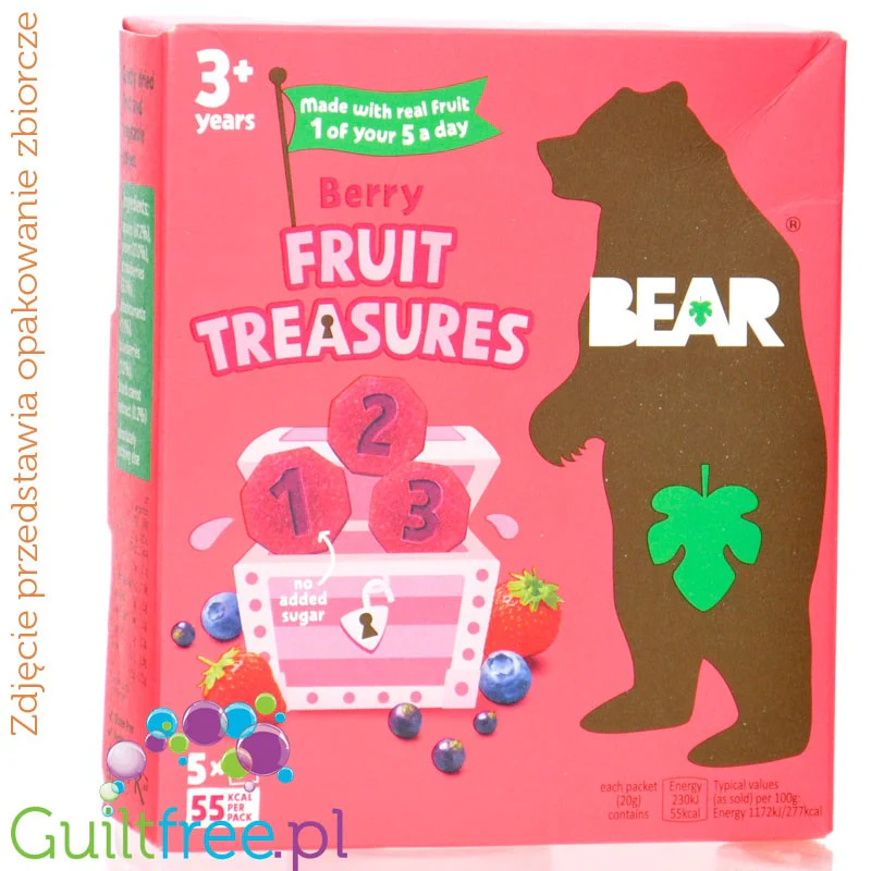 Bear Fruit Treasures Berry 20g - przekąska owocowa 100% owoców Truskawka & Czarna Porzeczka - Image 2