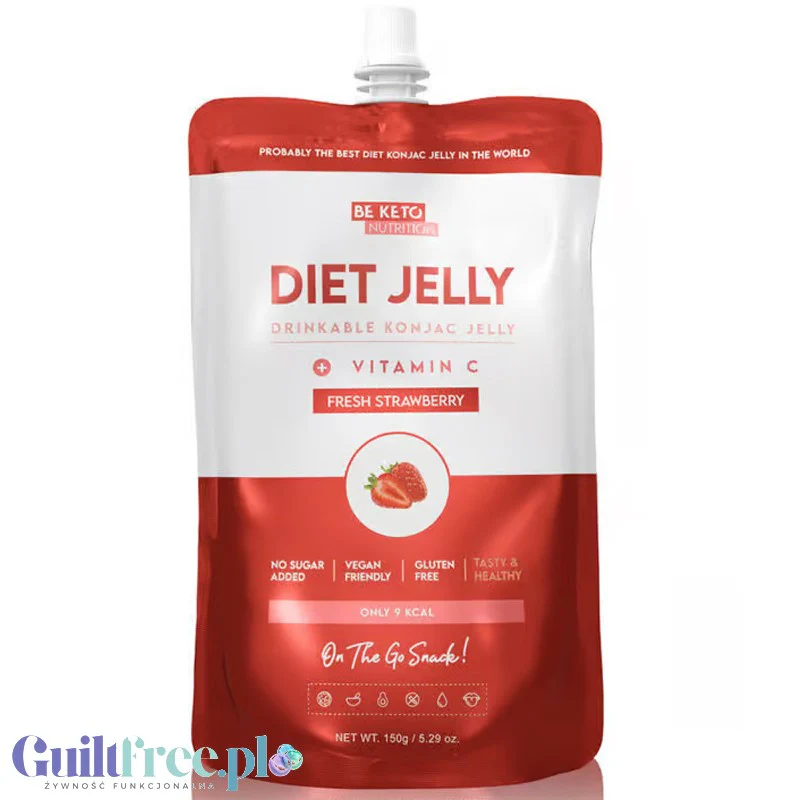 BeKeto Diet Konjac Jelly, Fresh Strawberry 6kcal - dietetyczna galaretka do picia bez cukru