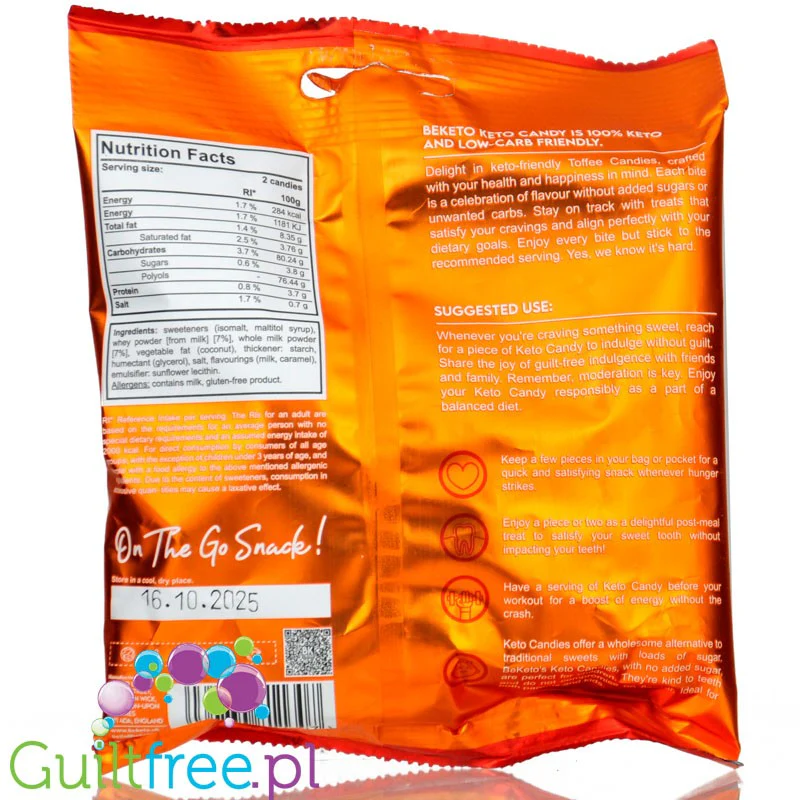 BeKeto Keto Soft & Chewy Toffee Candy - miękkie cukierki toffi do żucia bez cukru - Image 2