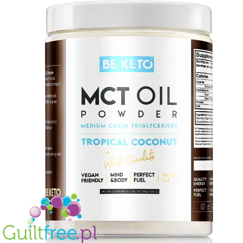 BeKeto™ MCT Tropical Coconut & White Chocolate - olej MCT w proszku, smak kokos z biała czekoladą, z erytrolem - Image 2