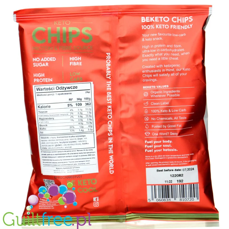 BeKeto Protein Chips Fresh Red Paprika - chipsy błonnikowo-białkowe 4g węglowodanów - Image 2