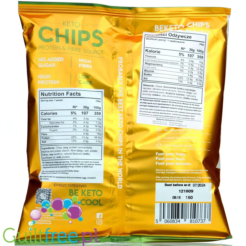 BeKeto Protein Chips Swiss Cheese & French Onion - chipsy błonnikowo-białkowe 4g węglowodanów - Image 2