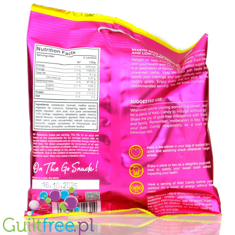 BeKeto Soft & Chewy Keto Fruit Candy - miękkie owocowe keto cukierki do żucia bez cukru - Image 2