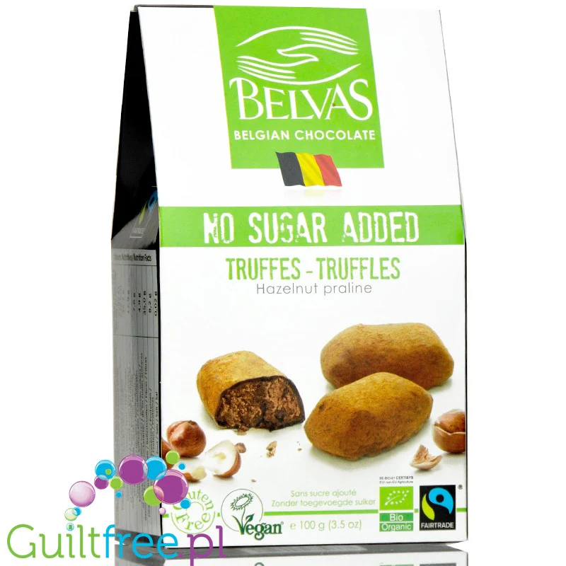 Belvas Hazelnut Truffles wegańskie bio praliny orzechowe bez dodatku cukru i bez słodzików