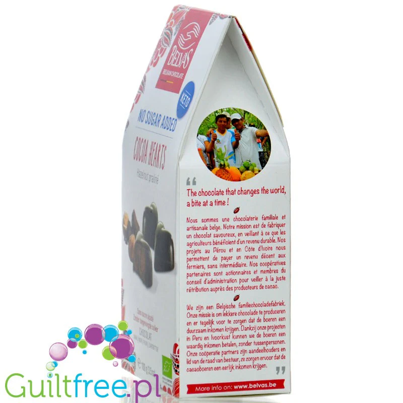 Belvas Keto Cocoa Hearts  - Serduszka, belgijskie wegańskie bio praliny czekoladowe bez dodatku cukru i bez słodzików - Image 3
