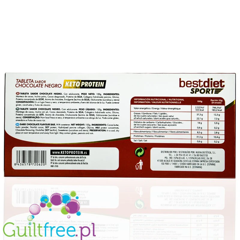 Bestdiet Sport KetoProtein Dark Chocolate - ketogeniczna ciemna czekolada proteinowa bez cukru i maltitolu - Image 2