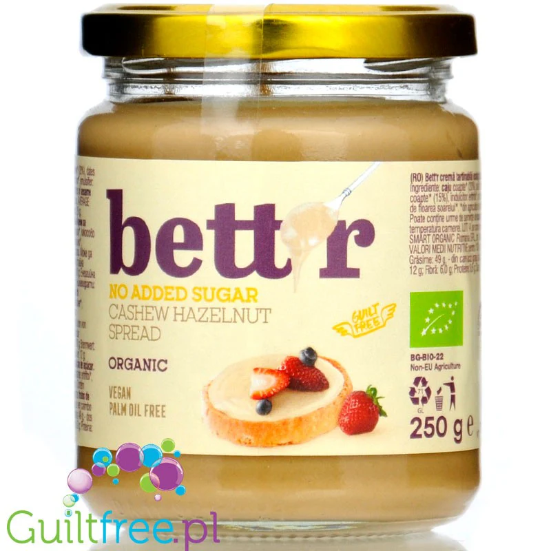 Bett'r Cashew Hazelnut Spread - wegański bio krem z prażonych nerkowców i orzechów laskowych bez dodatku cukru