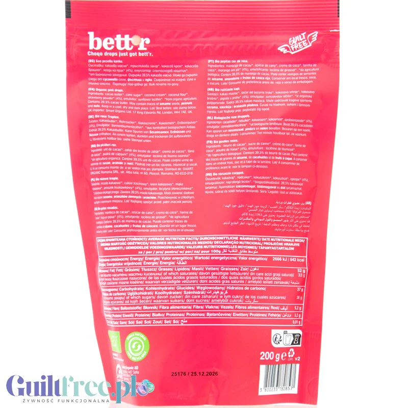 Bett'r Pink Choqo Drops - wegańskie, organiczne kropelki z białej czekolady z truskawką - Image 2