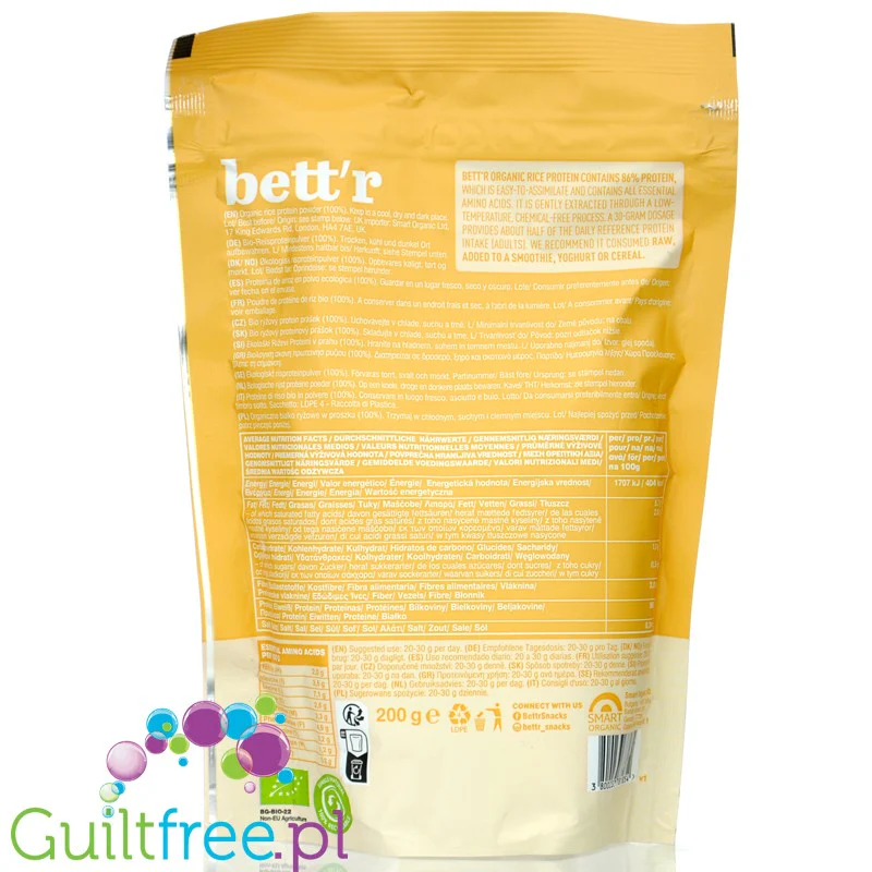 Bett'r Rice Protein - oragniczne  białko ryżowe 100% bez słodzików i aromatów - Image 2