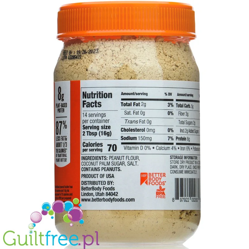 BetterBody Foods PB Fit Peanut Butter Powder 227g odtłuszczone masło orzechowe w proszku - Image 2