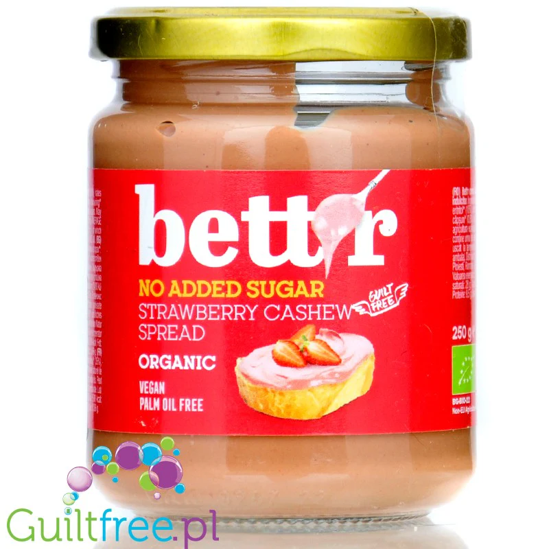 Bett'r Strawberry Cashew Spread with No Added Sugar Bio - ekologiczny truskawkowy krem nerkowcowy bez dodatku cukru