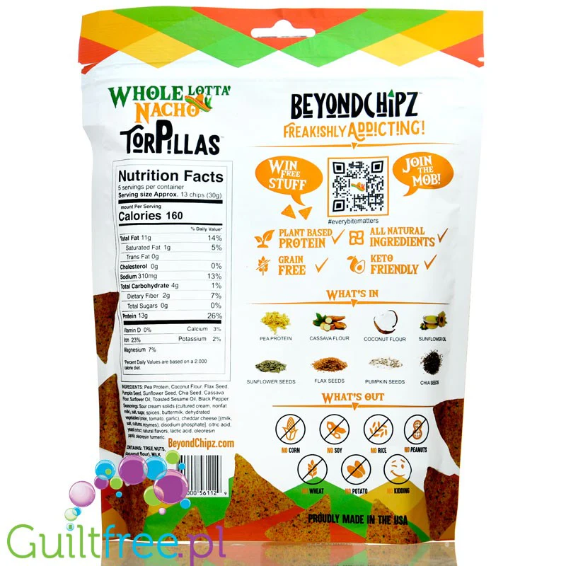 BeyondChipz Torpillas Whole Lotta' Nacho - keto chrupki tortilla śmietanowe z Cheddarem 13g białka - Image 2
