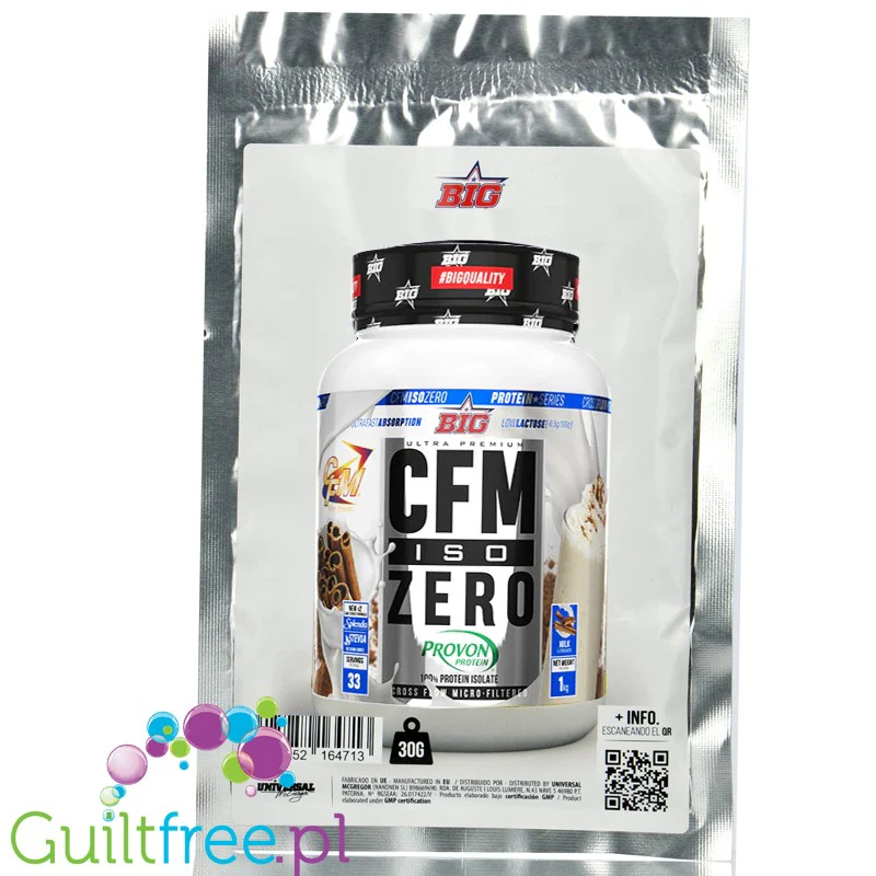 BIG® CFM ISO Zero, Milk & Cinnamon 30g - ekskluzywna odżywka białkowa WPI CFM Provon® 90%, smak Mleko z Cynamonem