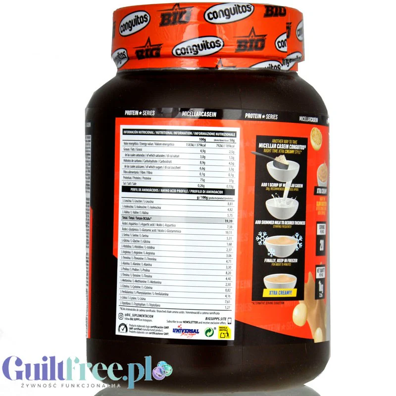 BIG® Micellar Casein, Conguitos Galleta White Chocolate 1kg - gęsta deserowa odżywka białkowa, smak ciasteczko & biała czekolada - Image 2