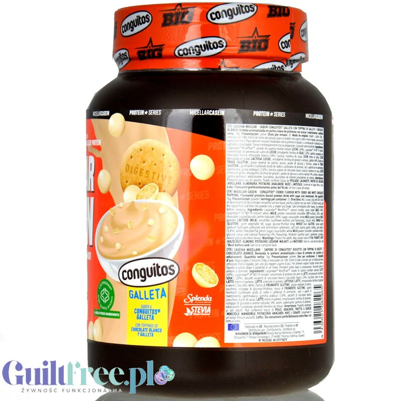 BIG® Micellar Casein, Conguitos Galleta White Chocolate 1kg - gęsta deserowa odżywka białkowa, smak ciasteczko & biała czekolada - Image 3